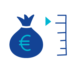 An icon of a blue telescope pointing to the right with a blue arrow underneath it, suggesting observation or searching for something.