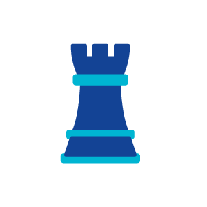 An icon of a blue chess rook with light blue accents, suggesting strategy.